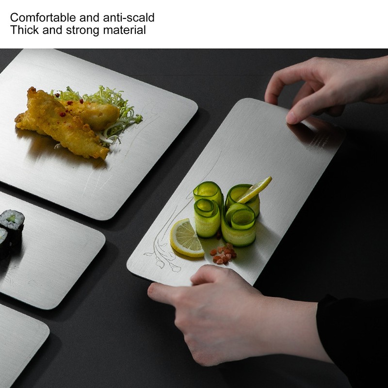304 Stainless Steel Rectangle Sushi Plate Snacks Fruit Desserts Tray