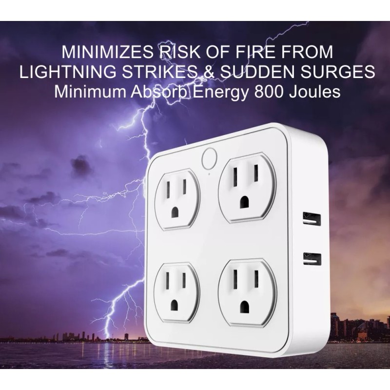 eco4life smart WIFI Wall Tap Plug, Surge Protector, 4 Outlet