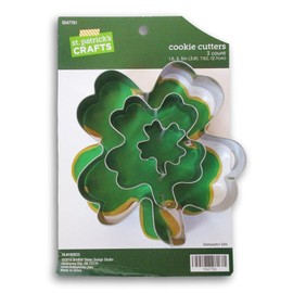 Metal St. Patrick's Day Four Leaf Clover Shamrock Shaped Cookie Cutters - 3 Sizes, Small, Gray