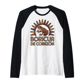 Boricua de Corazón Coquí Tribal Symbol Apparel Raglan Baseball Tee