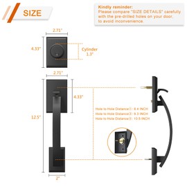 Natsukage Front Door Handle Set Heavy Duty Entry Door Lock Set Entrance Handle Set, Single Cylinder Deadbolt Lever Handle, Reversible Right & Left Handed Doors, Matte Black (A5253 (Keyed Handleset))