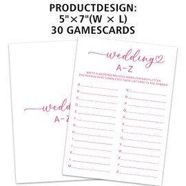 Wedding A-Z Game Cards, Minimalism Wedding Shower Game, 30 Wedding Games Cards, Pink Bridal Shower Games Engagement Party Favors Supplies - B07