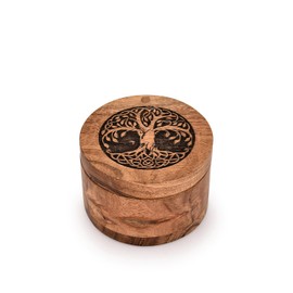 Indus Lifespace Decorative Urn Acacia Wood Round Shape- for Human Ashes Adult Men/Women – Adult,Funeral Urn Box (3.5" x 3.5" x 2.5")