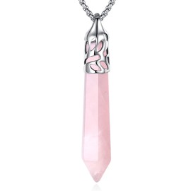 QINJIEJIE Collar de cuarzo rosa con piedras hexagonales reales y piedras preciosas de cristal para mujer