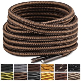 Stepace Round Shoelaces [2 Pairs] Heavy Duty Boot Shoe Laces for Hiking Workboots Coffee Brown Stripe Shoe Strings for Replacement 63" (160cm)