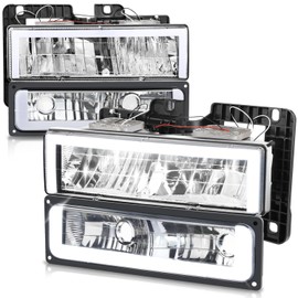 Auto Dynasty LED DRL Headlights Assembly Compatible with 1988-2002 Chevy GMC Tahoe Blazer C/K Suburban Yukon, 4Pcs Headlamps Replacement w/Box-Style LED Switchback DRL, Chrome Housing