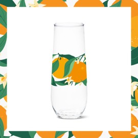 TOSSWARE RESERVE 9oz Stemless Flute Citrus Series, SET OF 4, Premium Quality, Tritan Dishwasher Safe & Heat Resistant Unbreakable Plastic Printed Glasses