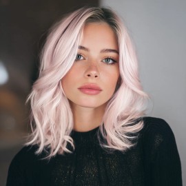 Smilco 2026 Futura pink Lace Supple Natural Volume Short Hair Imported Silk and Chemical Fiber Women's Wig Headdress SM1680-6color: Pink, Stretched Length: 12 inches