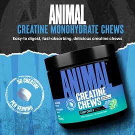 Animal Animal Creatine Chews ?C Enhanced Creatine Monohydrate Chewable Tablets with AstraGin & Sea Salt, Max Absorption Pre Post-Workout, Lean Muscle Growth, Strength & Recovery, New Flavor Candy Crush'd