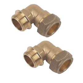 UKDD® 15mm Compression by 1/2" BSP Brass Male Iron Elbow 90 Bend, 15mm x 1/2" Adaptors Bend - WRAS Approved - Pack of 2