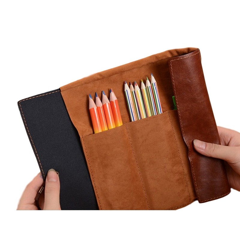 Multi-Purpose Retro Pencil Roll Pencil Case Faux Leather Vintage Artist