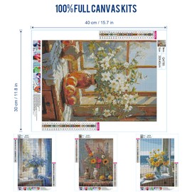 4 Pack Diamond Painting Kits for Adults, 5D Full Drill Flower Diamond Art Kit for Beginners Craft Kits for Home Wall Decor, 15.8 X 11.8 Inch