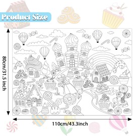 Naozinebi Candyland Coloring Poster for Kids Giant Coloring Poster Large Cartoon Rainbow Lollipop Coloring Tablecloth Jumbo Coloring Books for kids Classroom Home Birthday Party Supplies Favor