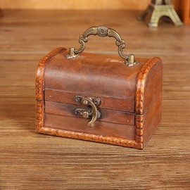 Wooden Treasure Chest Box, Vintage Wooden Treasure Chest, Vintage Look, Small Pirate Treasure Chest, Wooden Treasure Chests, Storage Box with Handle, Suitable for Storage and Decorating, Brown C