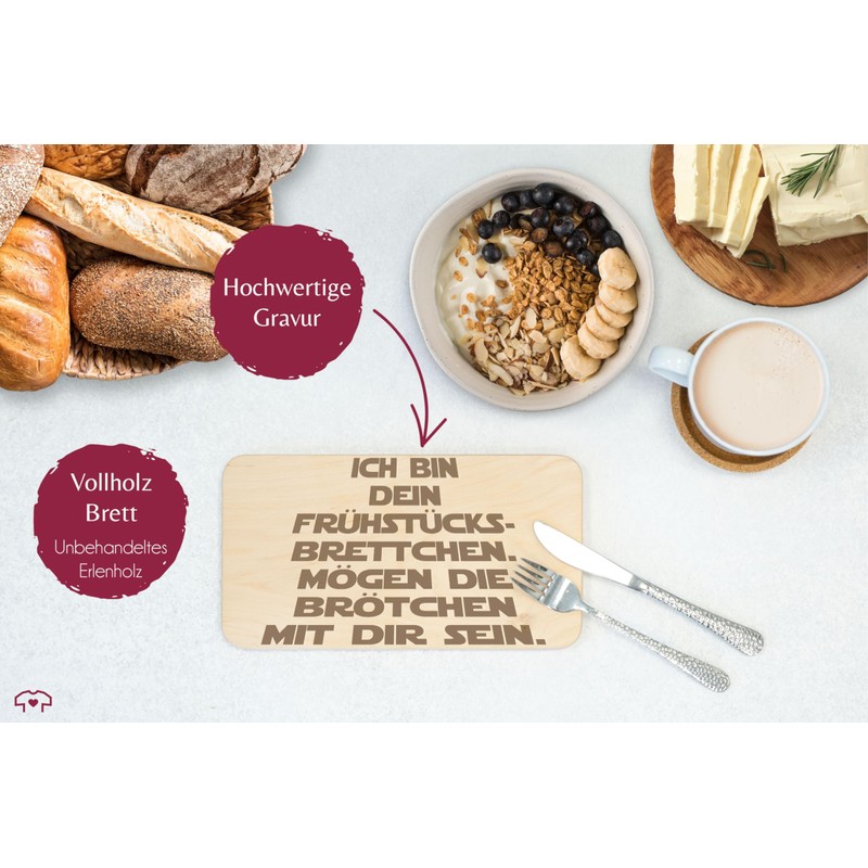 Breakfast Board Natural Wood – Breakfast Board "Mögen die Brötchen