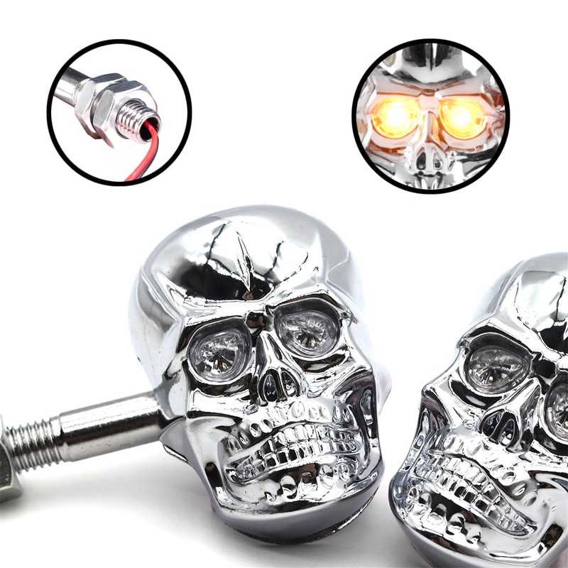 kucehiup Skull Head LED Amber Turn Signal Motorcycle Turn Signals