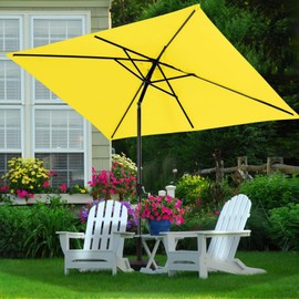 MEWAY 6.5x10 ft Rectangular Patio Umbrella Outdoor Umbrella with Push Button Tilt and Crank, Table Market Umbrella 6 Sturdy Ribs for Garden, Pool, Backyard(6.5ft, Yellow)