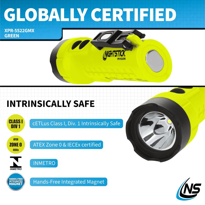 Nightstick XPR-5522GMX Intrinsically Safe Dual-Light Flashlight w/Magnets-Rechargeable-Green-UL913 / ATEX, Multicolor