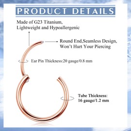 MILACOLATO G23 Titanium Hoop Earrings for Women Men Hypoallergenic Lightweight in Implant Quality for Teenagers Huggie Hoop Earrings Small Hoop Earrings, Titanium