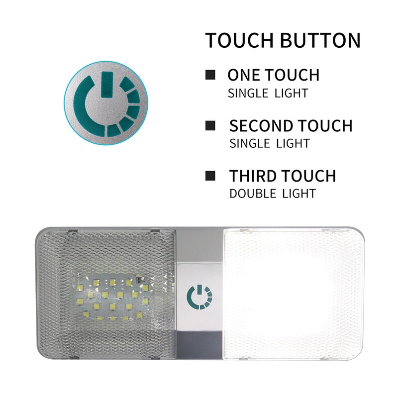 RV Ceiling Double Reading Light Touch Button Stepless 48 LEDs