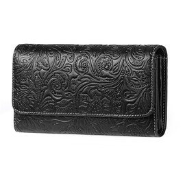 GOIACII Women's Large Leather Wallet with RFID Blocking and 13 Card Slots, black