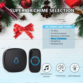 SECRUI Wireless Doorbell with 3 Receivers, Waterproof Doorbell Operating at 1,000 Feet Range 58 Chimes 5 Volume Levels LED Flash Light Easy Install for Home, Office, School-Black