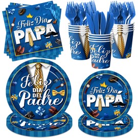 Feliz Dia Del Padre Decoracion Tableware,144pcs Feliz Día Del Padre Plates and Napkins,Cup, Forks Knives,Platos Para El Día Del Padre for Spanish Father's Day Decorations,Serve 24