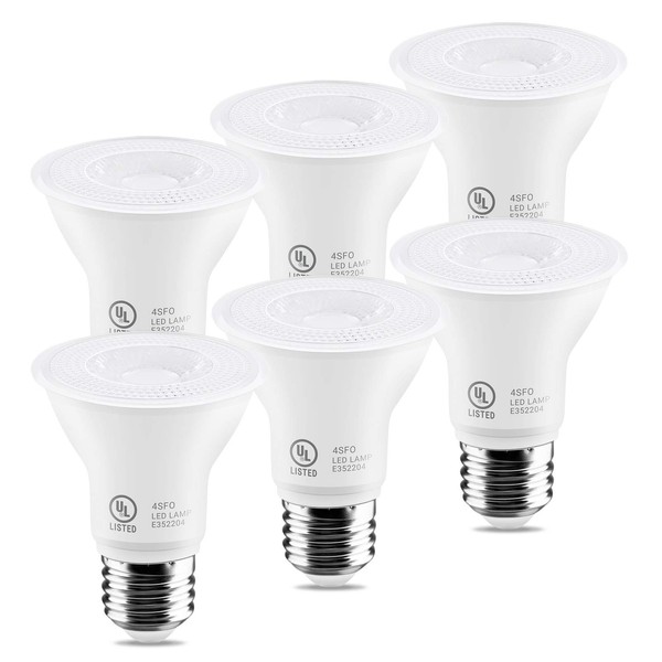 7W Par20 LED Bulb (50W Equivalent), UL Listed, 5000k Daylight White Dimmable Flood Bulbs Lights, 500 Lumens, E26 Base, Recessed Lighting for Indoor Outdoor, 6 Pack
