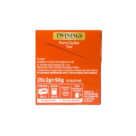 Twinings, Pure Ceylon Tea, Tè Nero Selezionato, Gusto Morbido e Raffinato, con Caffeina, Infusi e Tisane, 1 Confezione da 25 Filtri