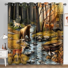 HIYSMT Rustic Cabin Wildlife Curtains,4284inch Bear Deer Dusk Forest Animal Blackout Curtain for Bedroom,Farmhouse Hunting Drapes for Room Decor 2Panel HI13YL