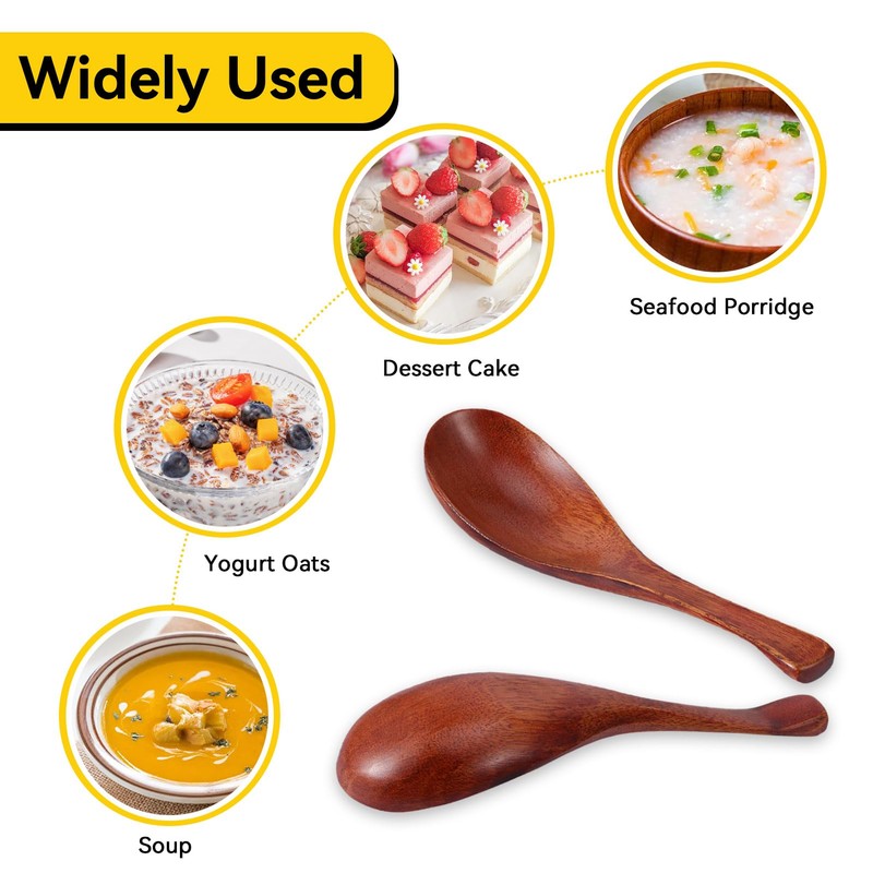 Wooden Soup Spoon 2pcs, Japanese Ramen Soup Spoons 6.1 inches
