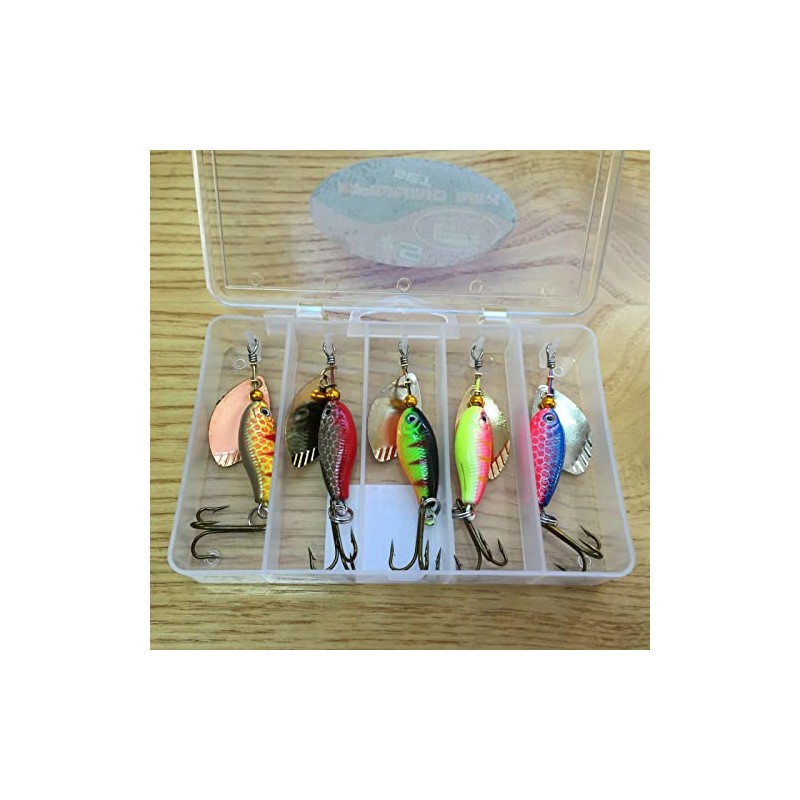 5 Spinners in pocket lure box Ideal For Perch Salmon