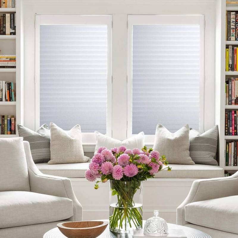 Mangobox Privacy Window Film, Non Adhesive White Strips Vinyl Glass