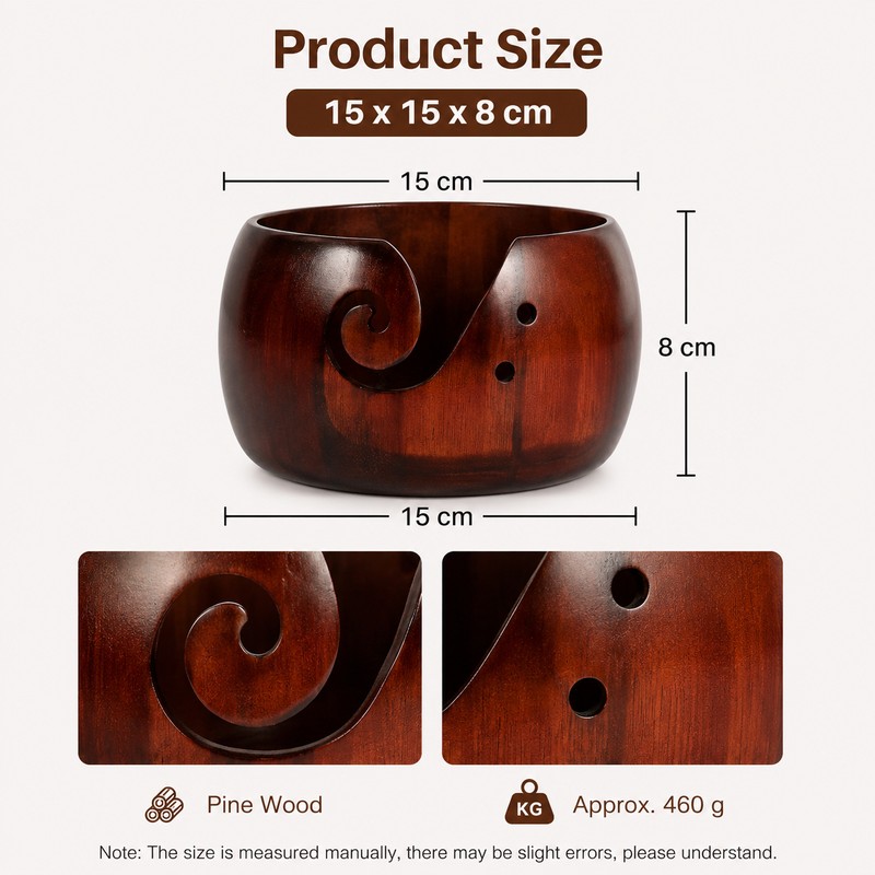 Wooden Yarn Bowl for Knitting & Crochet - Smooth Pine