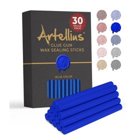 Artellius Premium Sealing Wax Sticks (Bulk 30 Pack) - Blue Wax Seal Glue Gun Sticks for Crafting, Invitations & Letters