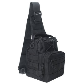 Tactical Sling Bag, Military Chest Shoulder Pack Bag,Rover Sling Daypack for Men Women, Camping Hiking Trekking(Two American Flag Patch Optional or Not)-Black