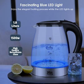 Electric Kettle, Glass Electric Tea Kettle, Hot Water Kettle with Auto Shut-Off & Boil-Dry Protection, Fast Heating Cordless Water Boiler, Countertop Teapot