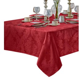 Newbridge Barcelona Luxury Damask Fabric Tablecloth, 100% Polyester, No Iron, Soil Resistant Dining Room, Party Banquet and Holiday Tablecloth, 52 Inch x 70 Inch Oblong/Rectangle, Red