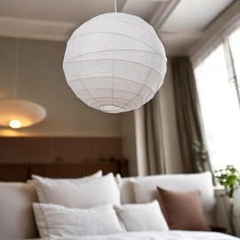 20cm Round White Paper Light Shade Lantern | Classic Bamboo-Style Ribbed Paper Lampshade | Hanging Circular Ceiling Light Shade for Bedrooms,Party and Wedding Decorations,