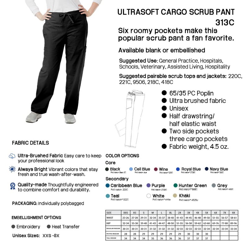 SPECTRUM UNIFORMS Unisex Scrub Pant Cargo Pant | Elastic and