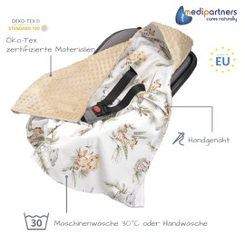 Medi Partners Swaddling Blanket, 100% Cotton, 85 x 85 cm, Cuddly Blanket for Prams, Baby Seat, Universal Baby Blanket, Double-Sided Baby Blanket, Buggy, Car Seat (Safari with Beige Minky)