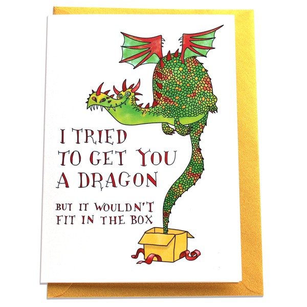 I Tried to Get You a Dragon Handmade Greeting Card for Fairy Tale Birthday, Funny Unique Dragon Magical Birthday Card