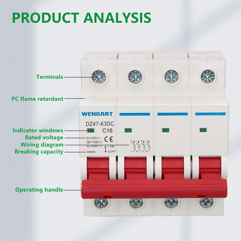Wengart PV Circuit Breaker DC1000V 4-Pin 16A DC Miniature Circuit