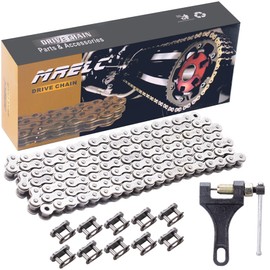 MRELC 420 Motorcycle Chain 132 Links fit for 50 70 90 110 125cc SSR TaoTao Coolster Apollo Baja 212cc Go Kart Mini Bike Powersports Parts Chinese ATV 4 Wheeler Quad Pit Dirt Bike with Chain Breaker