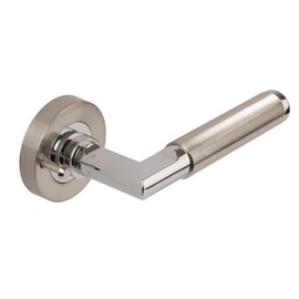 Excel Architectural Door Handles & Push Button Privacy Latch, Satin Nickel/Polished Chrome