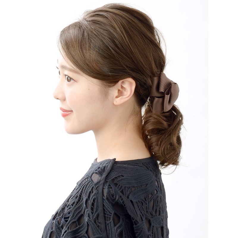 VINGTAINE H-1004-BR- Volumetric Satin Ribbon Hair Claw Elegant Daily Office