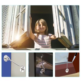 Pack of 2 storm hooks with eyelet, cabin hooks, stainless steel, door hooks, silver window hooks, storm hooks for swing door, wood, shutters, wood, barn door, garden gate latch with 8 mounting screws