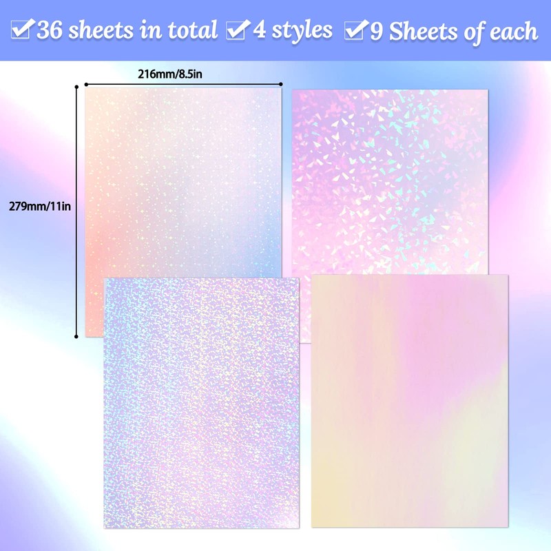 36 Sheets Holographic Sticker Paper, Transparent Holographic Vinyl Laminate Film,