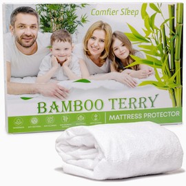 100% Bamboo Super King Mattress Protector 180x200 cm Waterproof Breathable Mattress Cover Anti Allergy Naturally Cooling [180 x 200 cm]