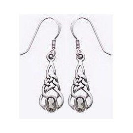 Sterling Silver Celtic Knot and Genuine Green Meteor Rock (Moldavite) Hook Earrings